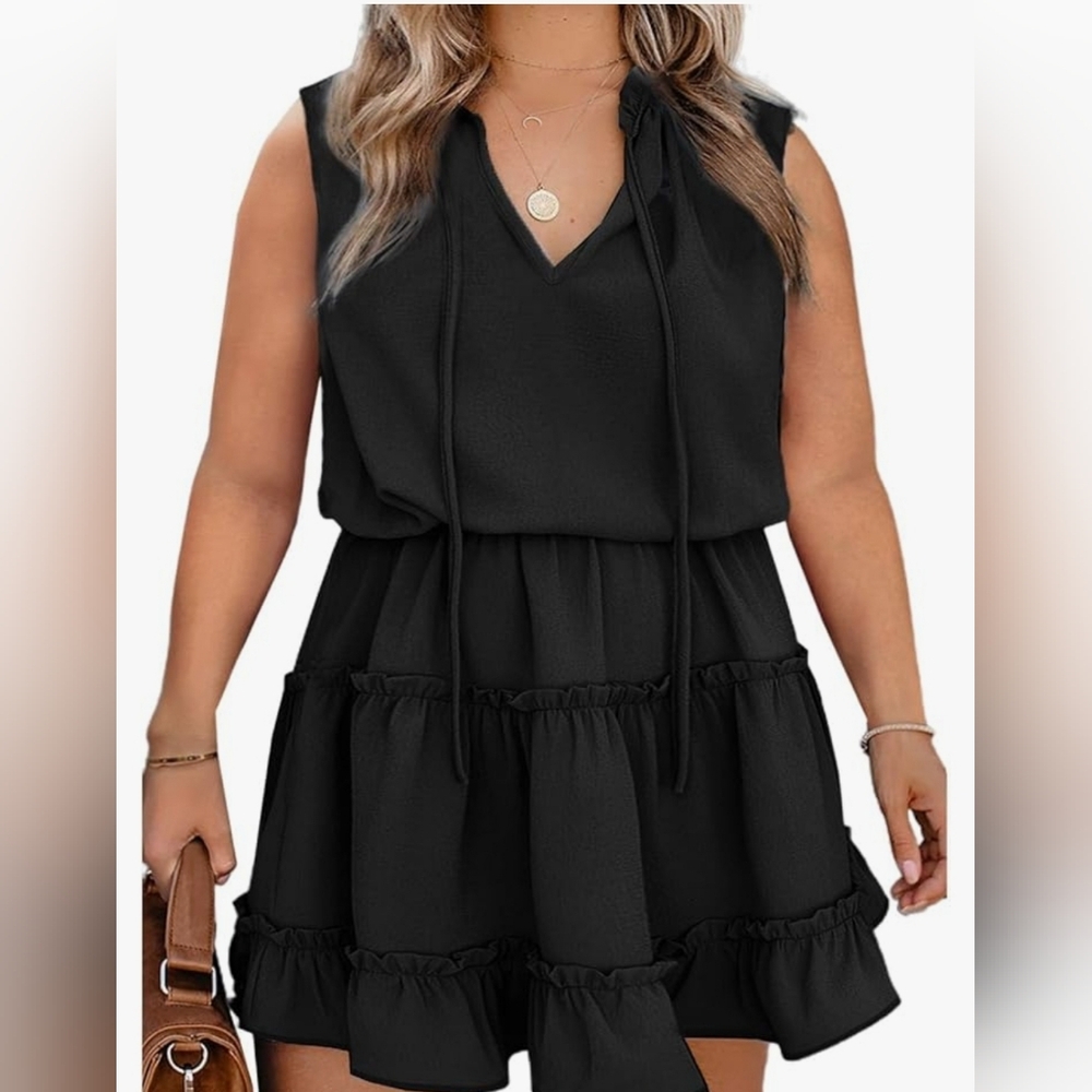 Elegant Black Chiffon Tiered Sleeveless Dress
